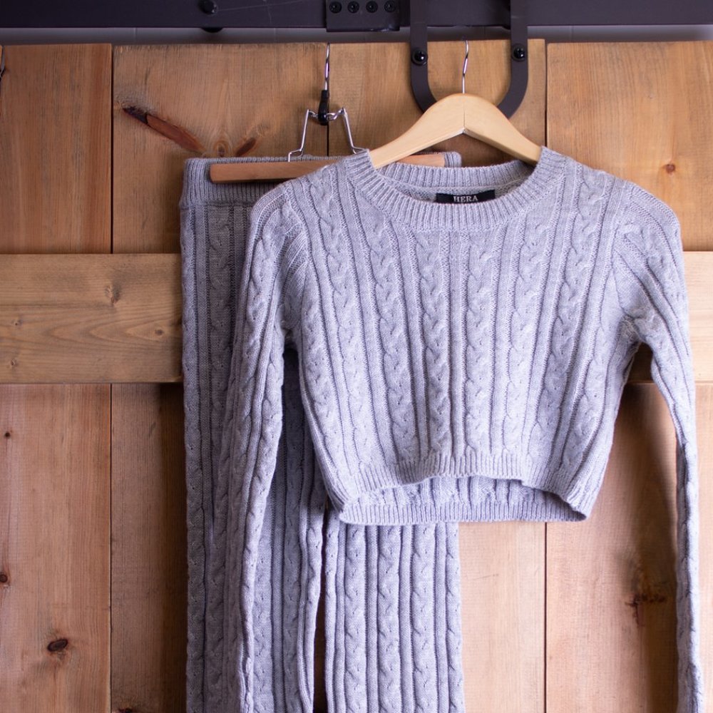 Heathered Grey Cable Knit Set